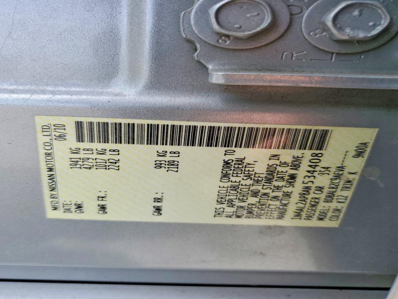 2010 Nissan Altima 2.5 Silver vin: 1N4AL2AP8AN534408