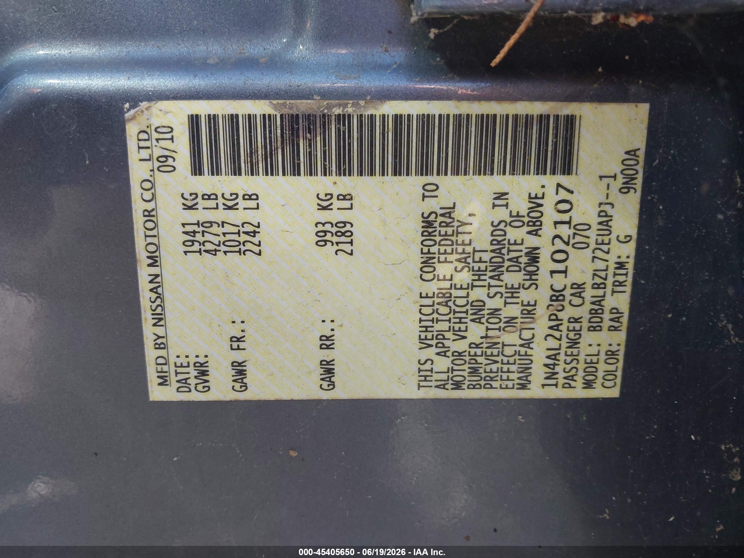 2011 Nissan Altima 2.5 S Blue vin: 1N4AL2AP8BC102107