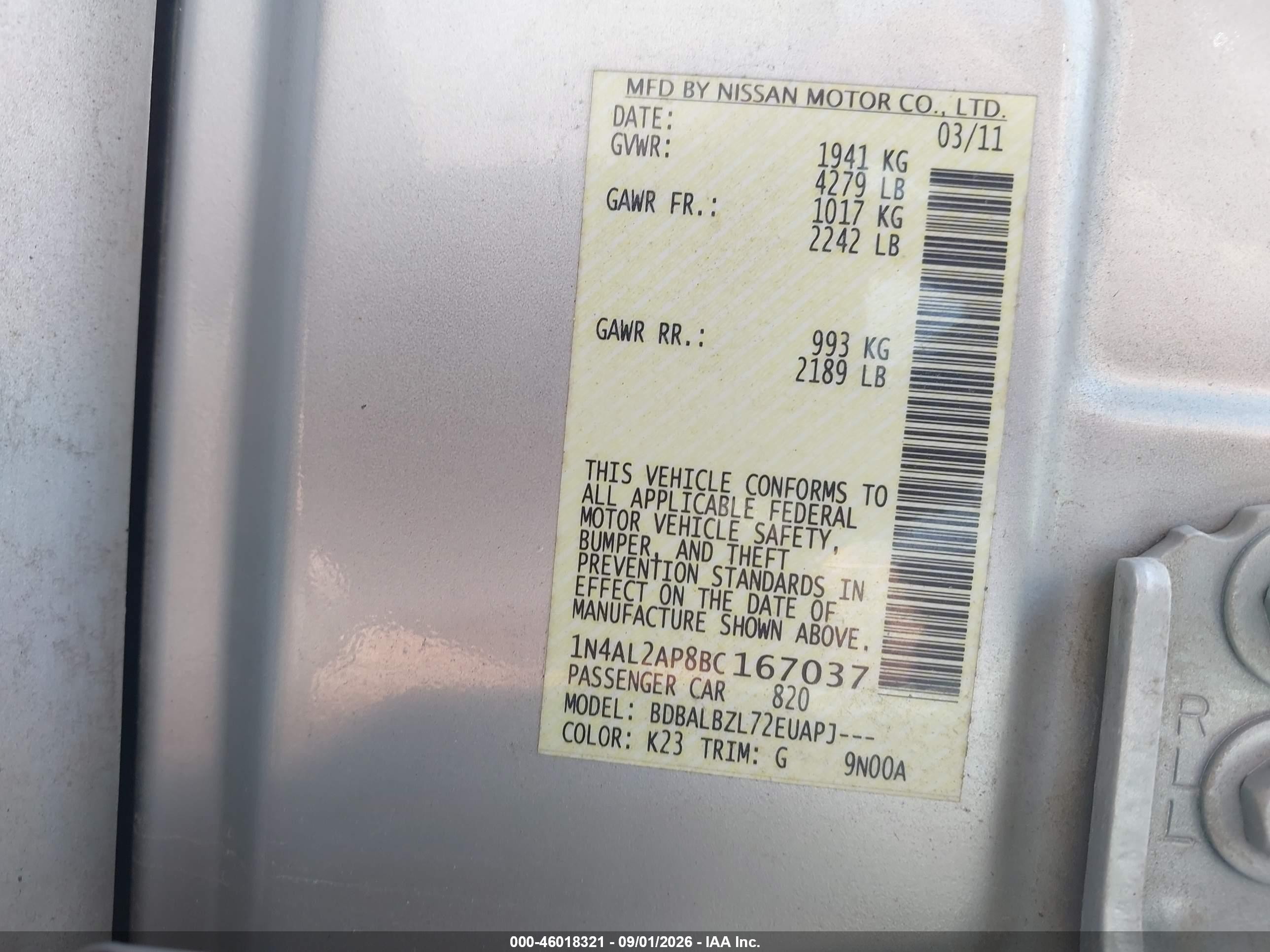 2011 Nissan Altima 2.5 S Silver vin: 1N4AL2AP8BC167037
