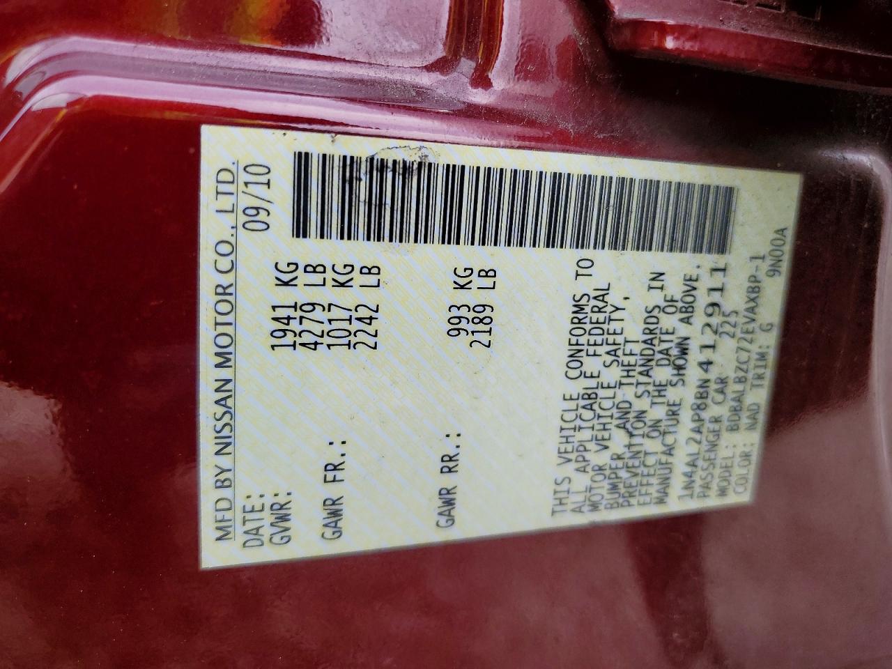 2011 Nissan Altima 2.5 Maroon vin: 1N4AL2AP8BN412911