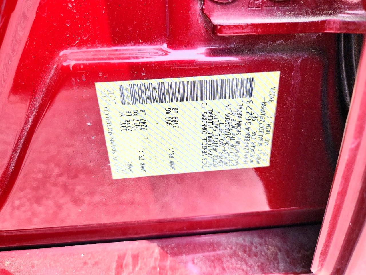 2011 Nissan Altima 2.5 Burgundy vin: 1N4AL2AP8BN436223