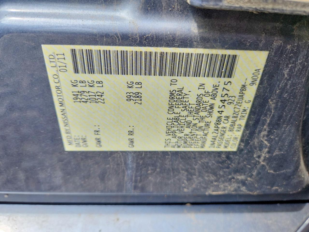 2011 Nissan Altima 2.5 Blue vin: 1N4AL2AP8BN454575