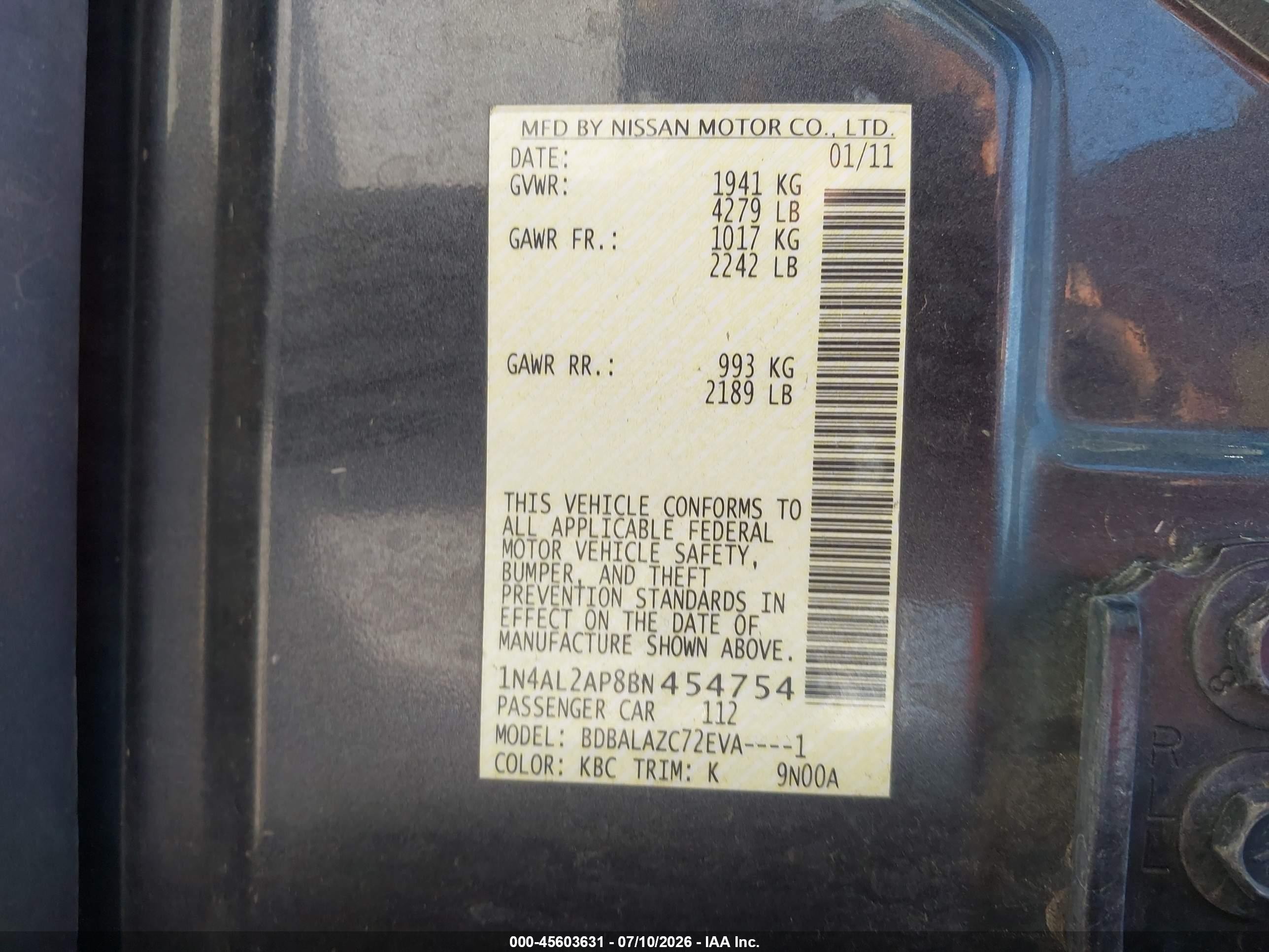 2011 Nissan Altima 2.5 Gray vin: 1N4AL2AP8BN454754