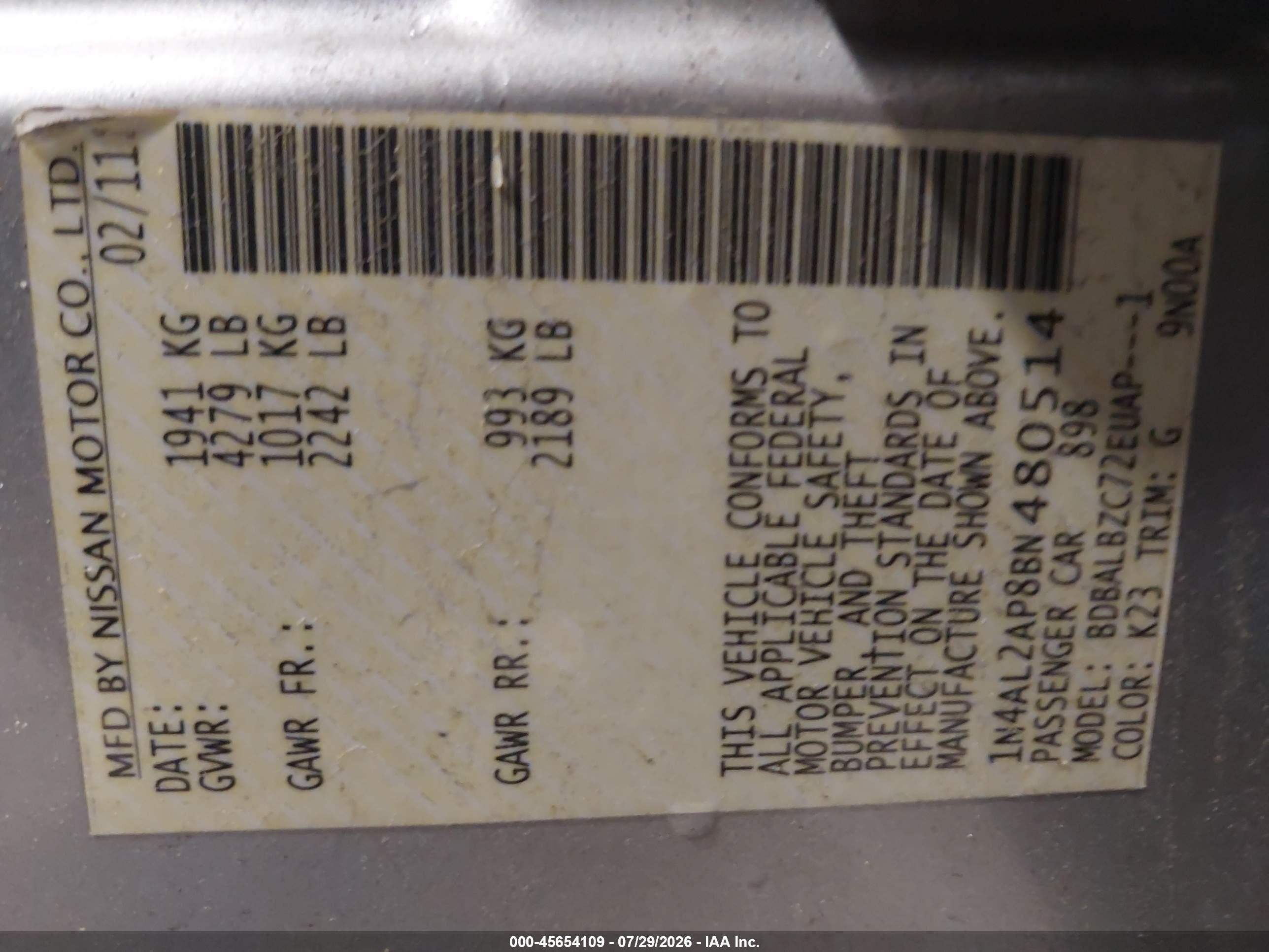 2011 Nissan Altima 2.5 S Silver vin: 1N4AL2AP8BN480514