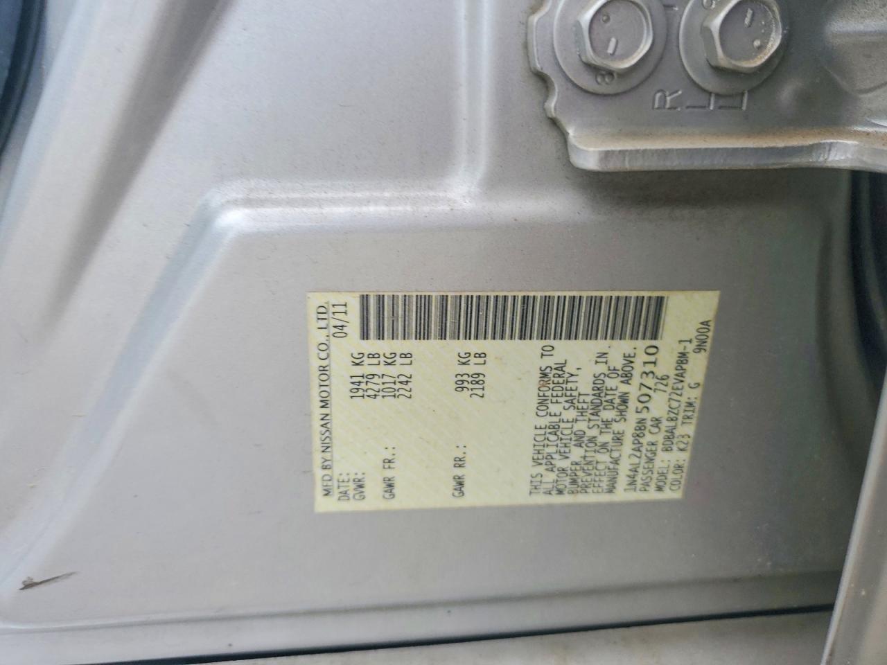 2011 Nissan Altima 2.5 Silver vin: 1N4AL2AP8BN507310