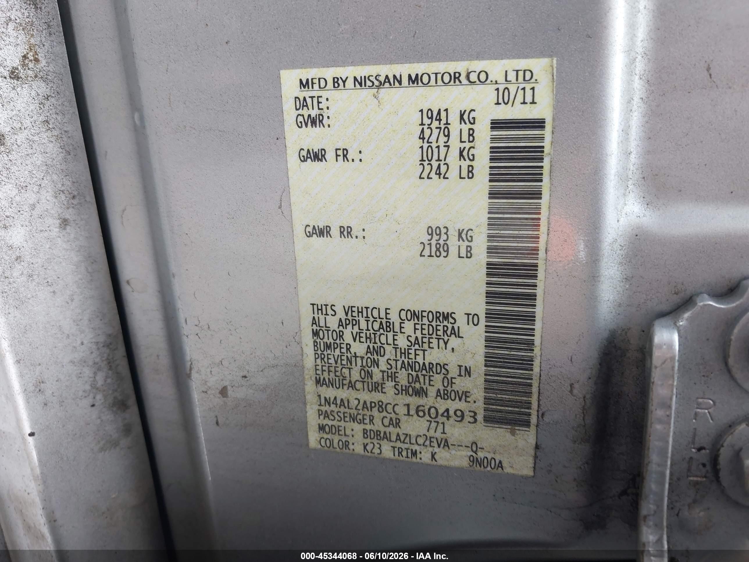 2012 Nissan Altima 2.5 Silver vin: 1N4AL2AP8CC160493