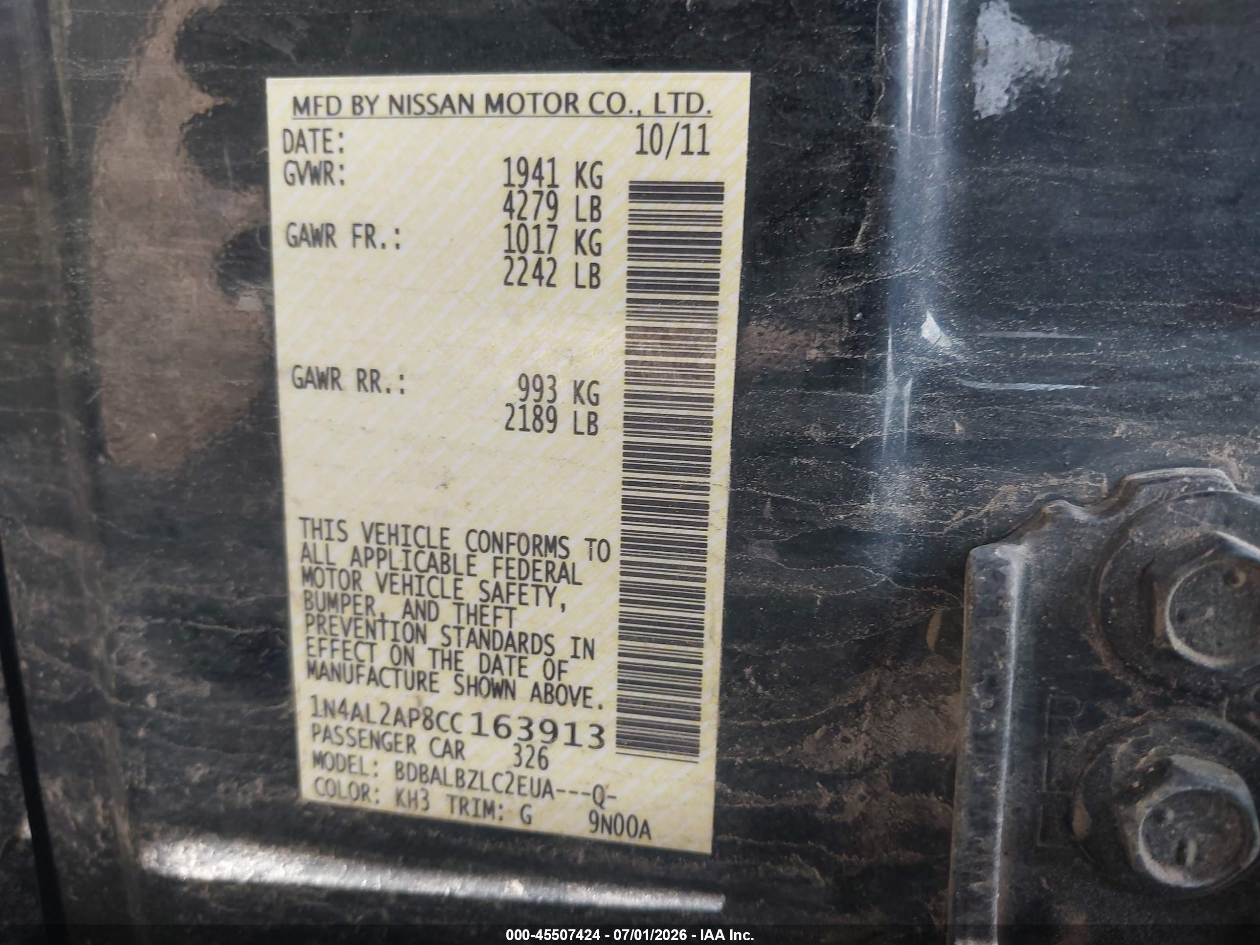 2012 Nissan Altima 2.5 S Black vin: 1N4AL2AP8CC163913