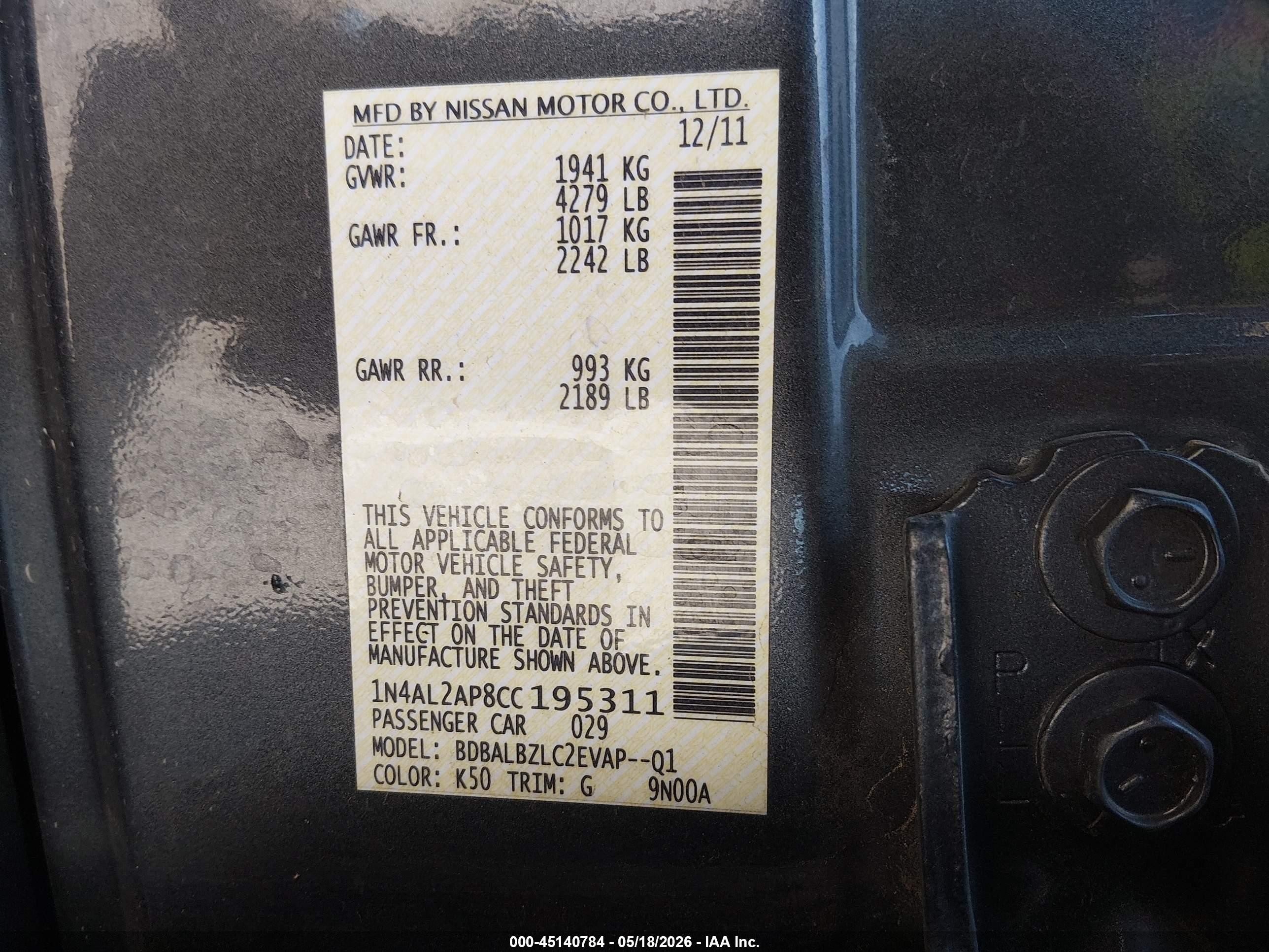 2012 Nissan Altima 2.5 S Gray vin: 1N4AL2AP8CC195311