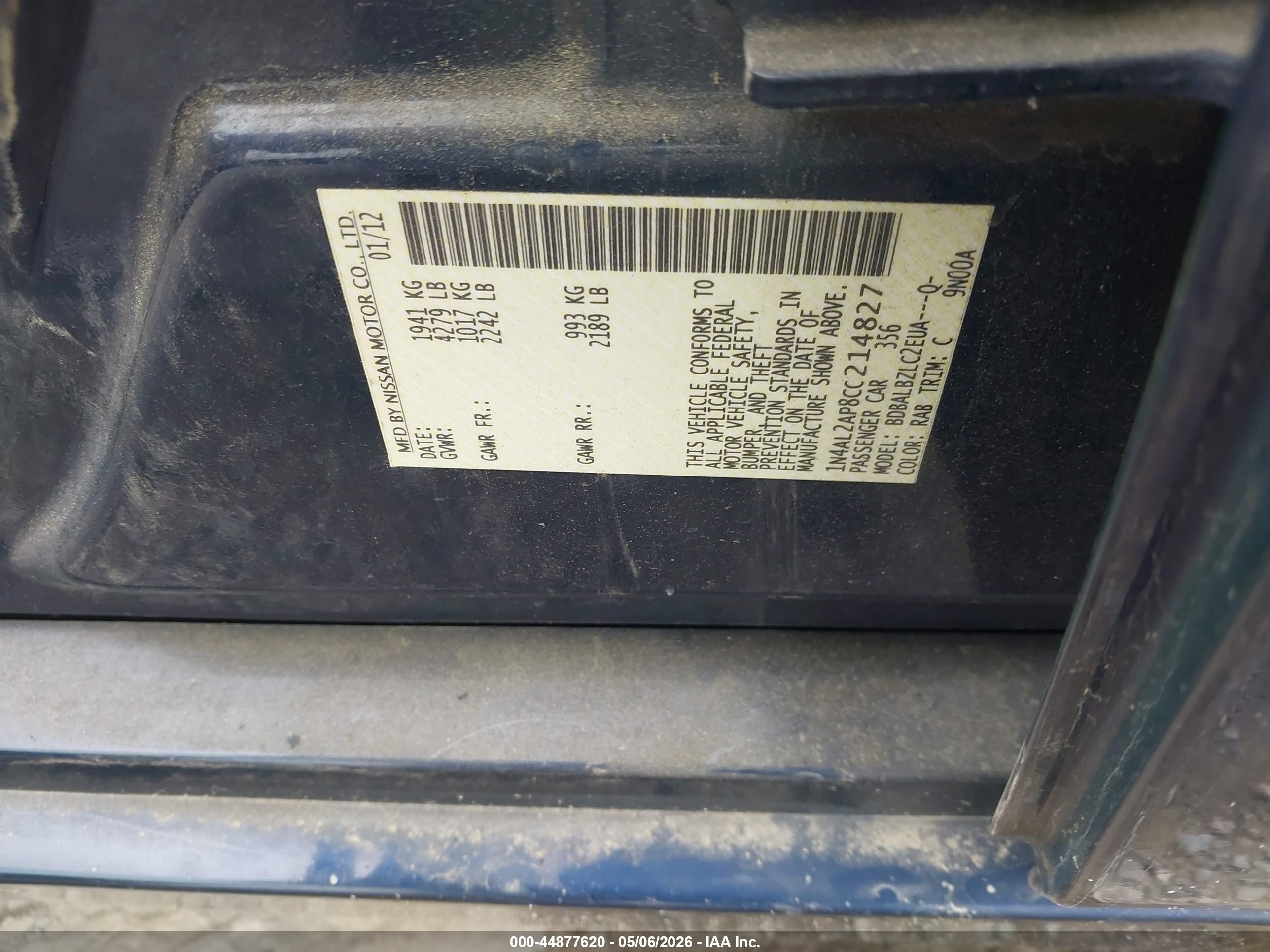 2012 Nissan Altima 2.5 S Blue vin: 1N4AL2AP8CC214827
