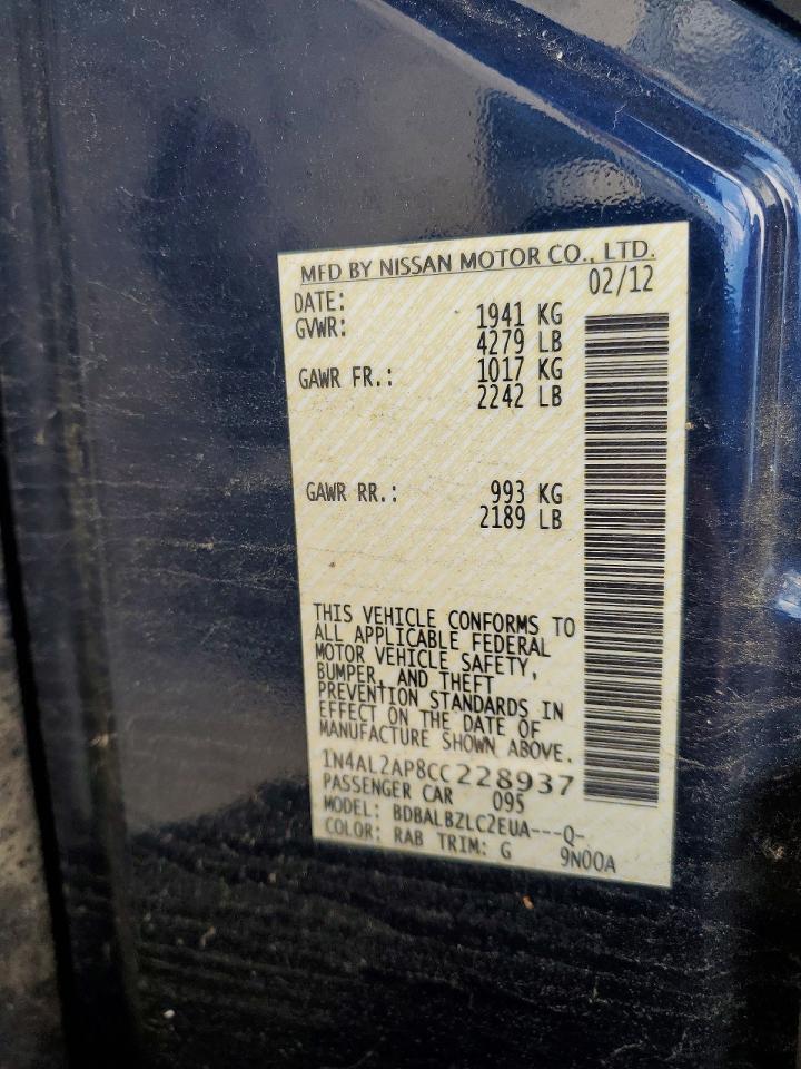2012 Nissan Altima 2.5 Blue vin: 1N4AL2AP8CC228937