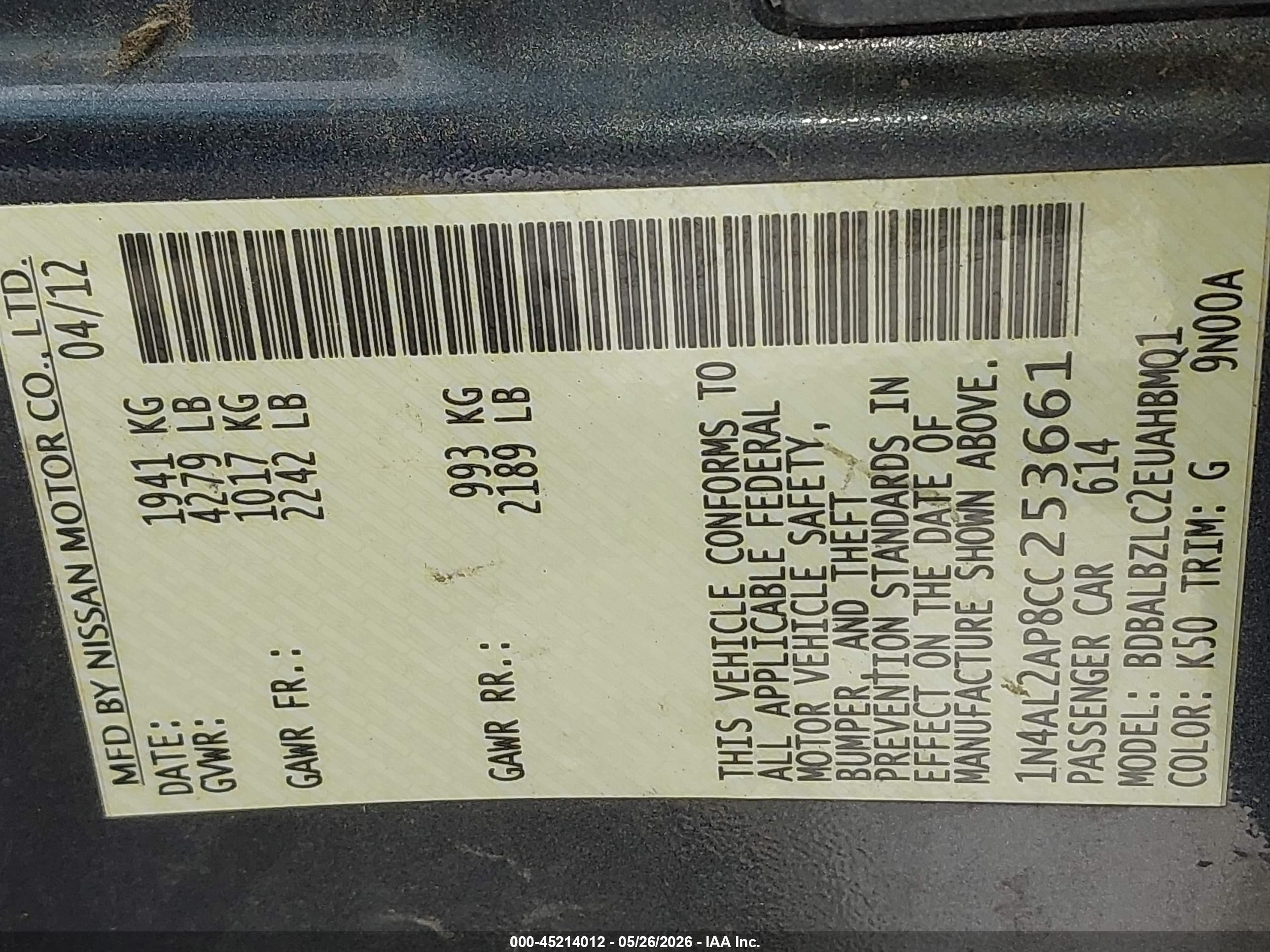 2012 Nissan Altima 2.5 S Gray vin: 1N4AL2AP8CC253661