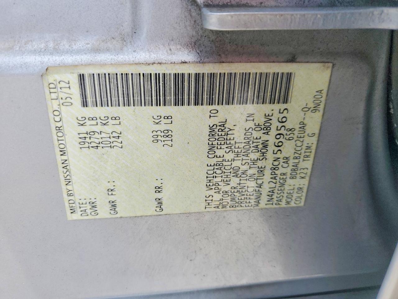 2012 Nissan Altima 2.5 Silver vin: 1N4AL2AP8CN569565