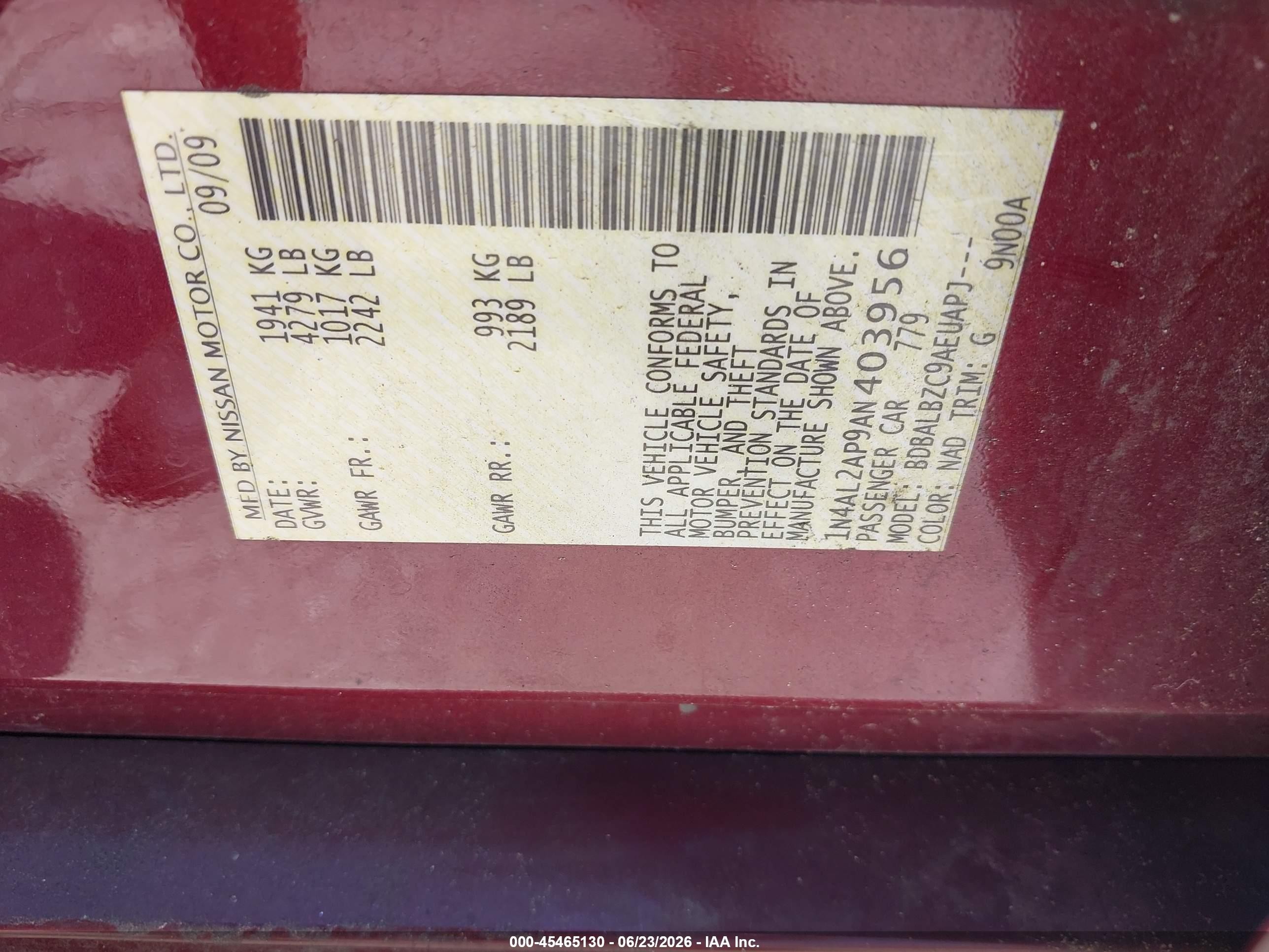 2010 Nissan Altima 2.5 S Burgundy vin: 1N4AL2AP9AN403956