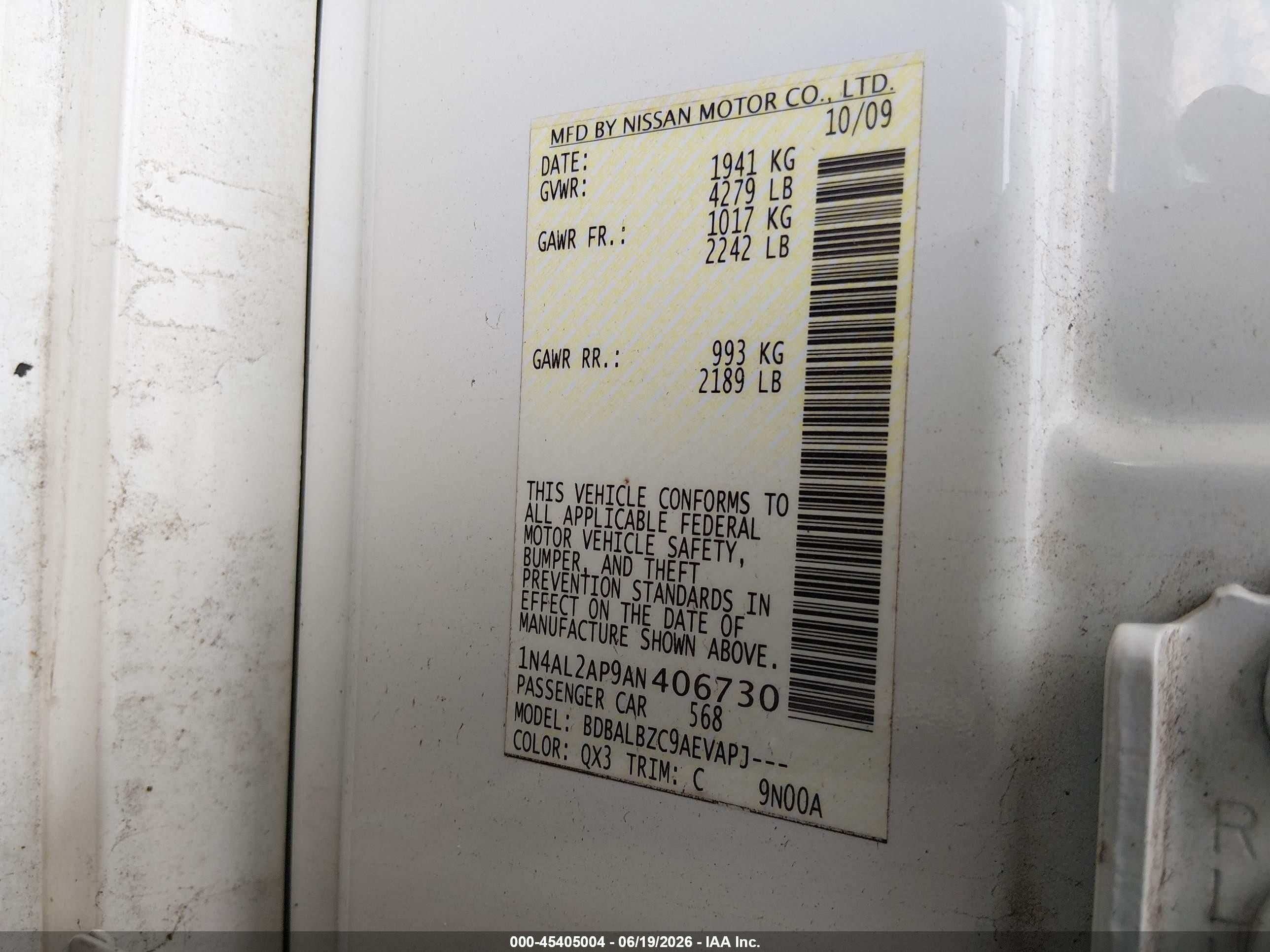 2010 Nissan Altima 2.5 S White vin: 1N4AL2AP9AN406730