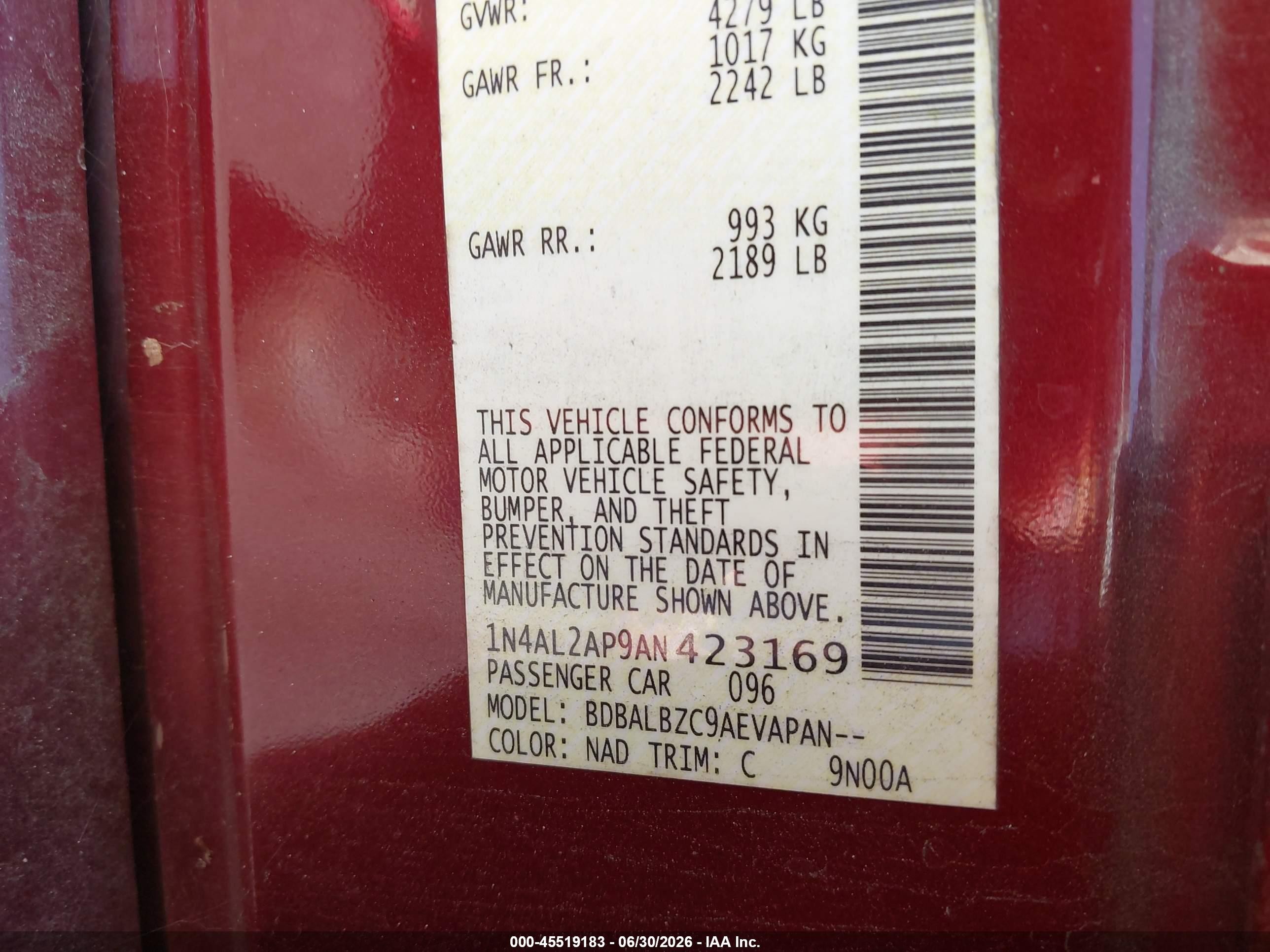 2010 Nissan Altima 2.5 S Maroon vin: 1N4AL2AP9AN423169