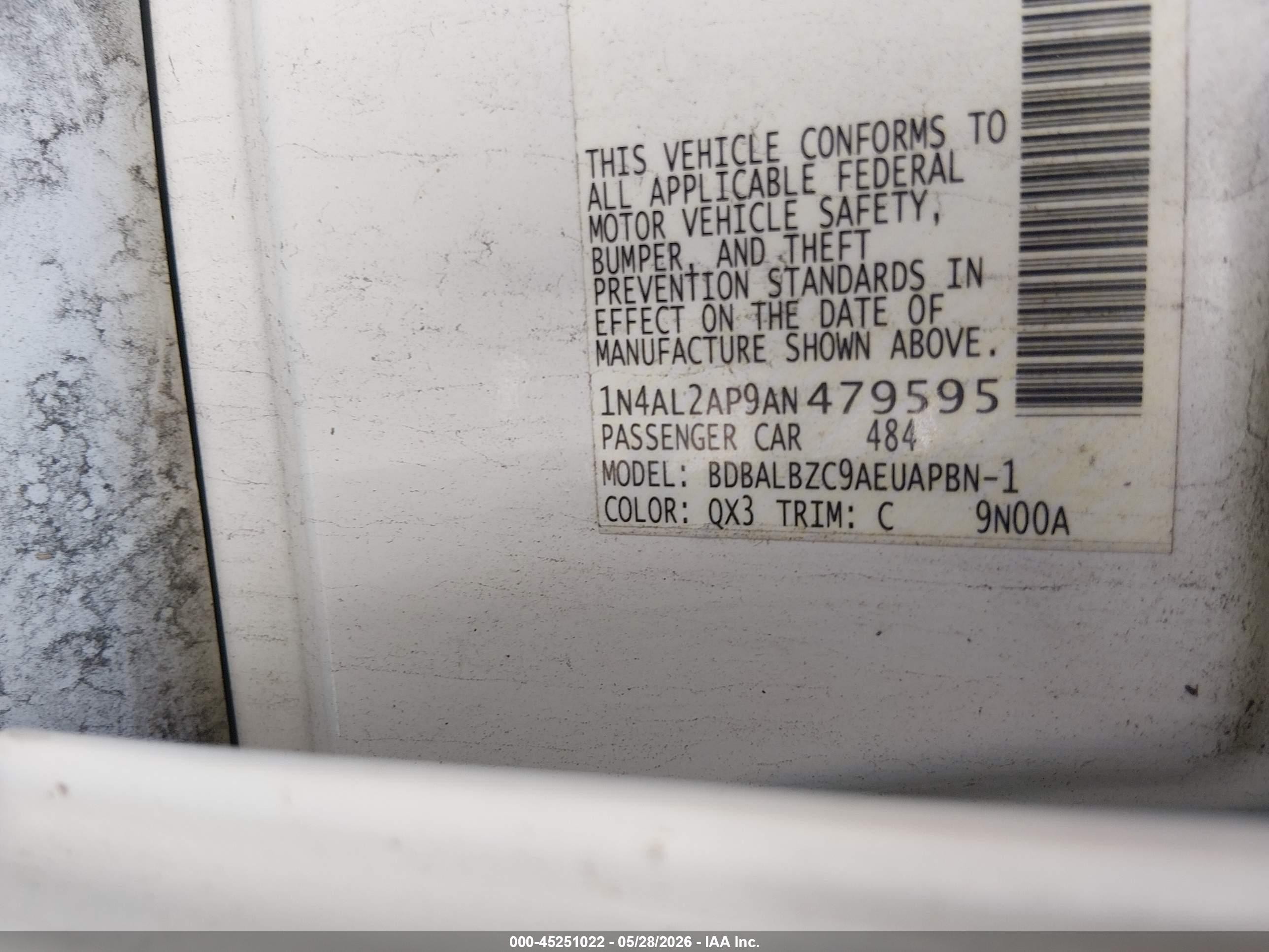 2010 Nissan Altima 2.5 S Белый vin: 1N4AL2AP9AN479595