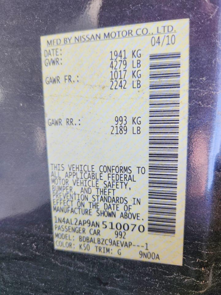 2010 Nissan Altima 2.5 Gray vin: 1N4AL2AP9AN510070