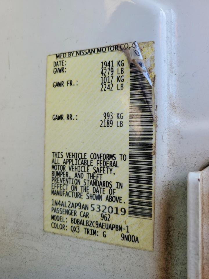 2010 Nissan Altima 2.5 White vin: 1N4AL2AP9AN532019