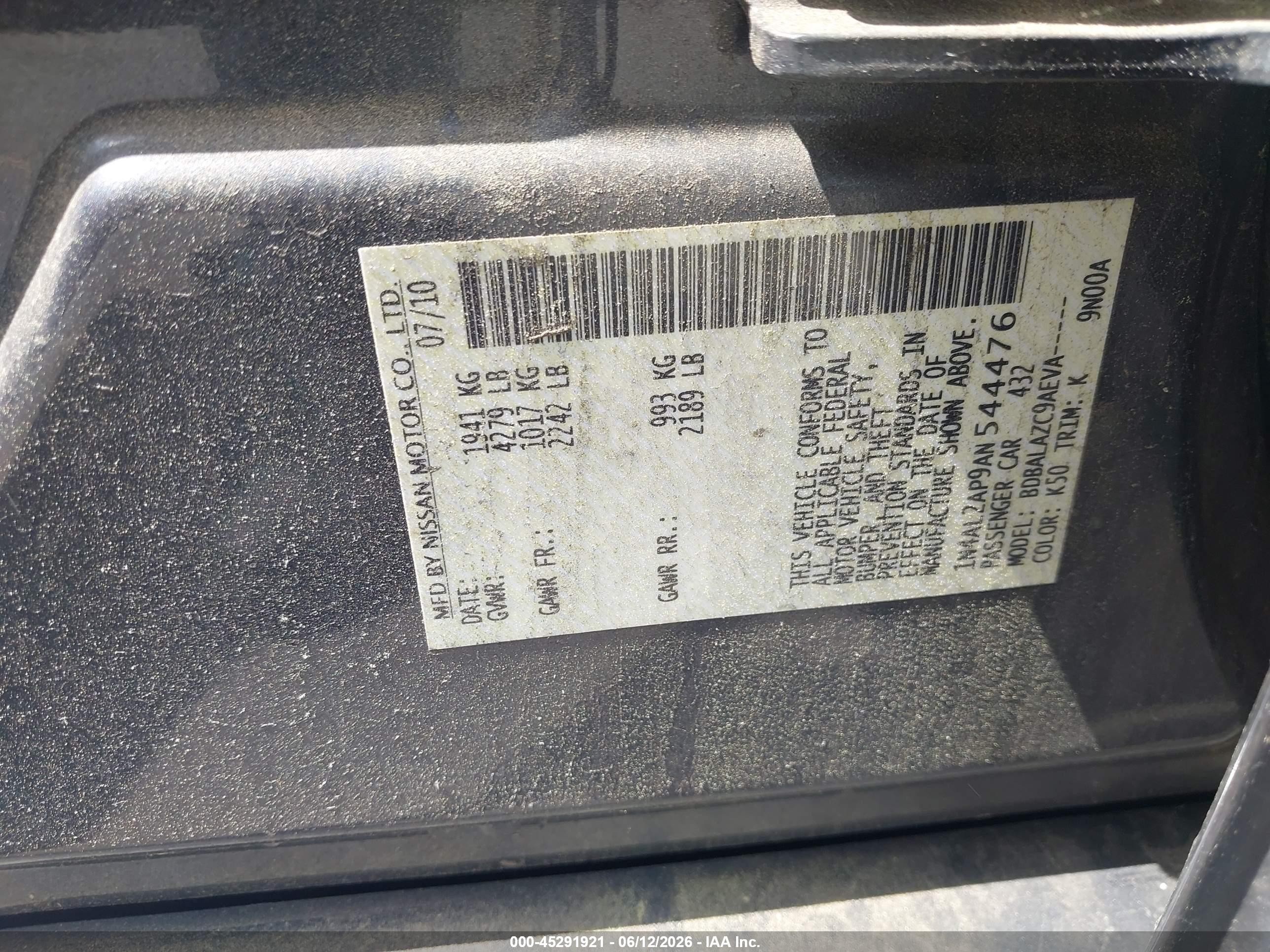 2010 Nissan Altima 2.5 Gray vin: 1N4AL2AP9AN544476
