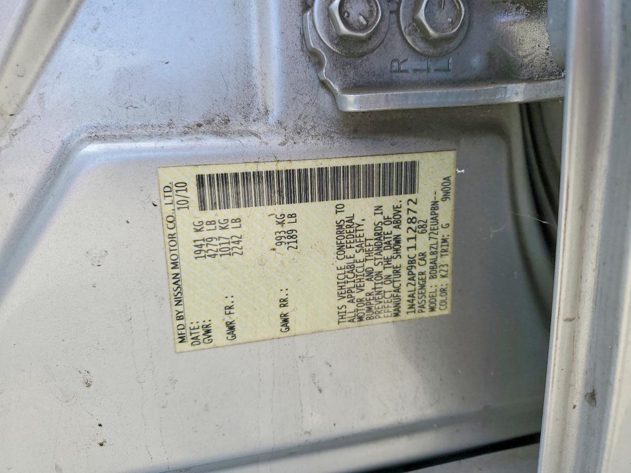 2011 Nissan Altima Base/s Silver vin: 1N4AL2AP9BC112872