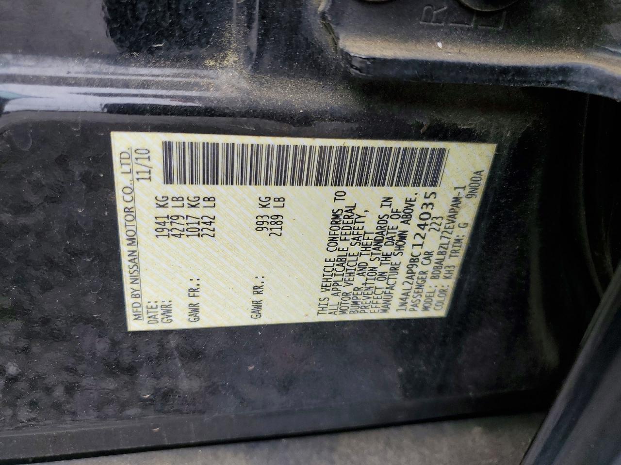 2011 Nissan Altima 2.5 Black vin: 1N4AL2AP9BC124035
