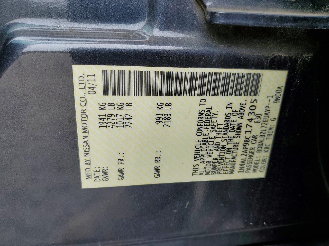 2011 Nissan Altima 2.5 Gray vin: 1N4AL2AP9BC174305
