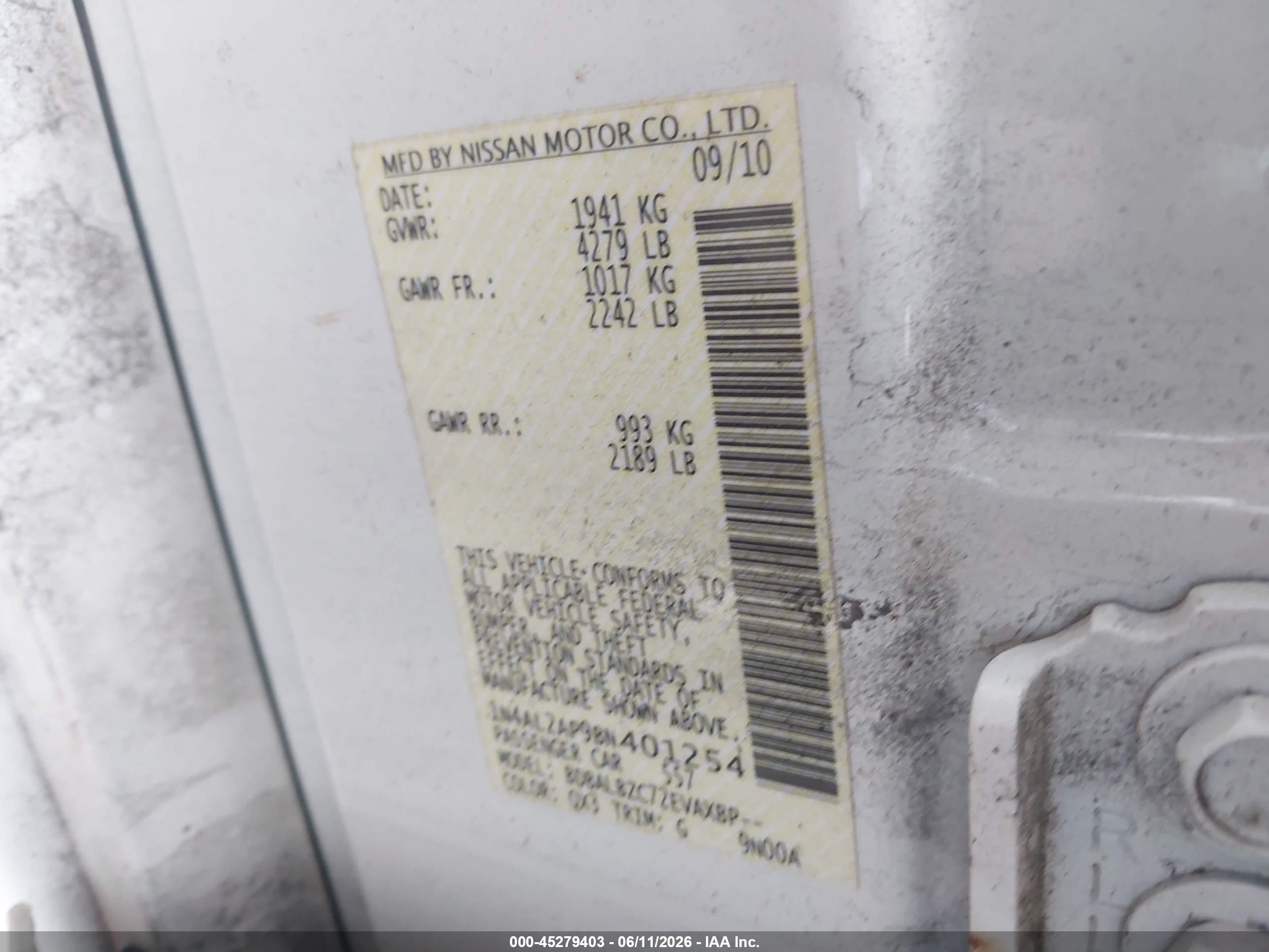 2011 Nissan Altima 2.5 S White vin: 1N4AL2AP9BN401254