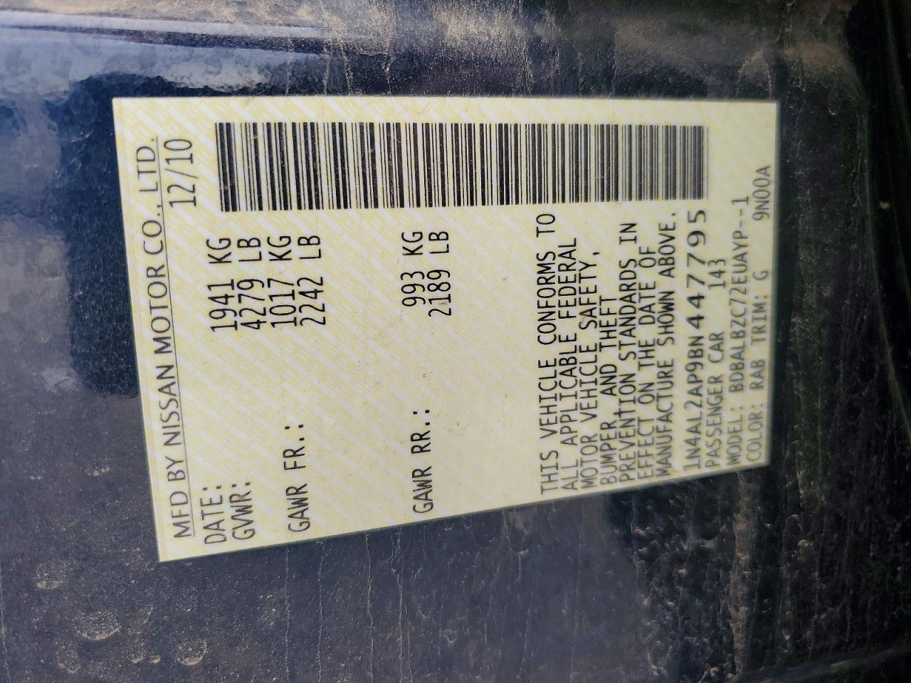 2011 Nissan Altima 2.5 Blue vin: 1N4AL2AP9BN447795