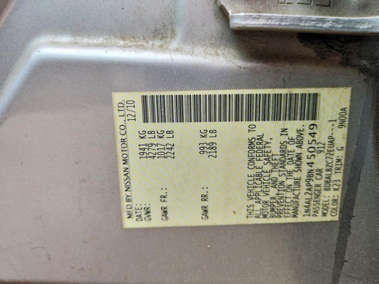 2011 Nissan Altima 2.5 Silver vin: 1N4AL2AP9BN450549