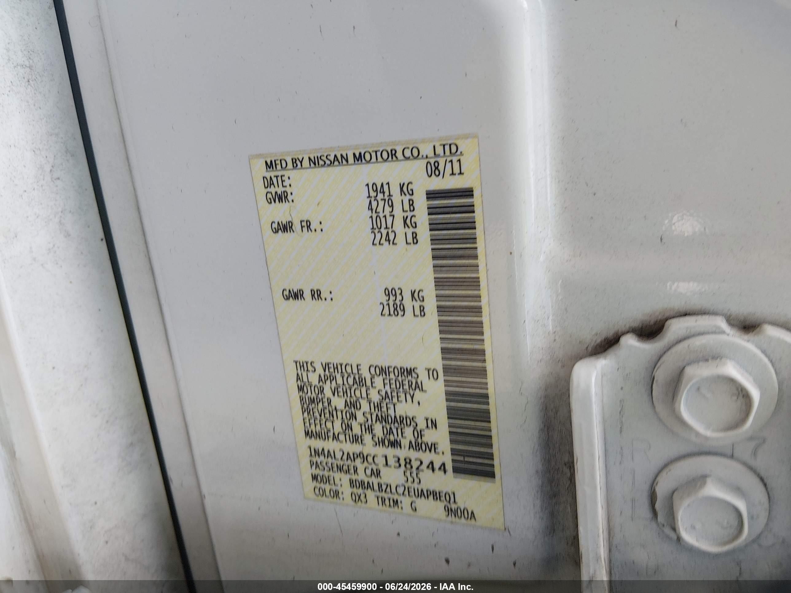 2012 Nissan Altima 2.5 S White vin: 1N4AL2AP9CC138244