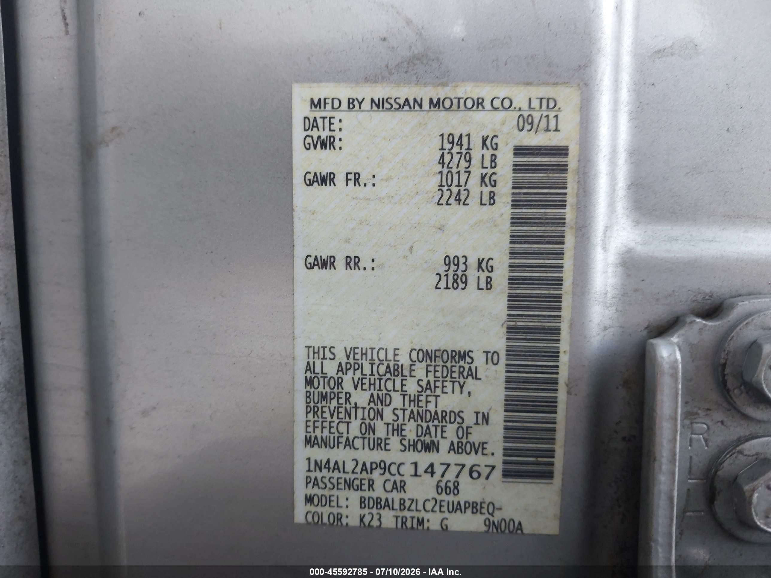 2012 Nissan Altima 2.5 S Silver vin: 1N4AL2AP9CC147767