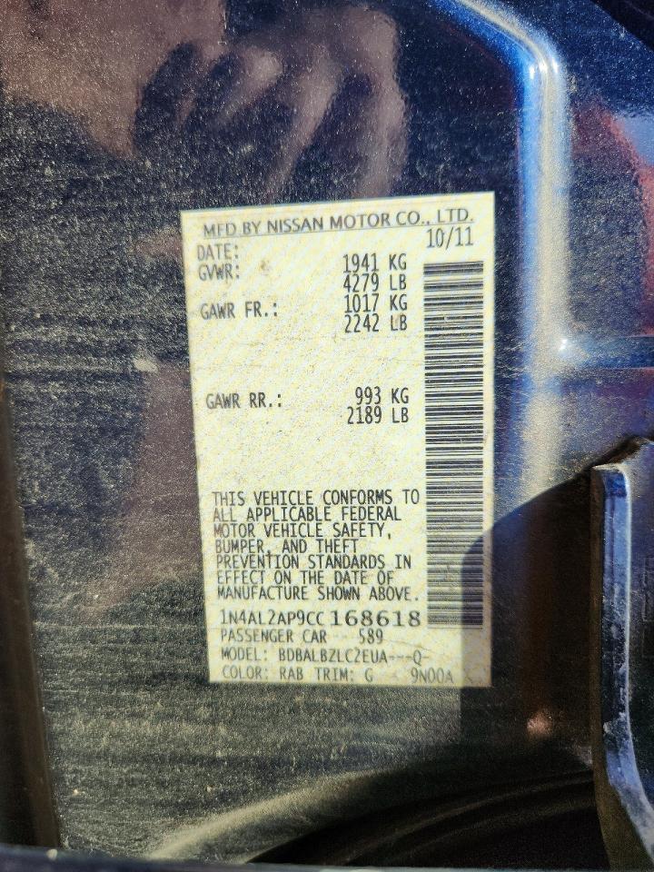 2012 Nissan Altima 2.5 Blue vin: 1N4AL2AP9CC168618