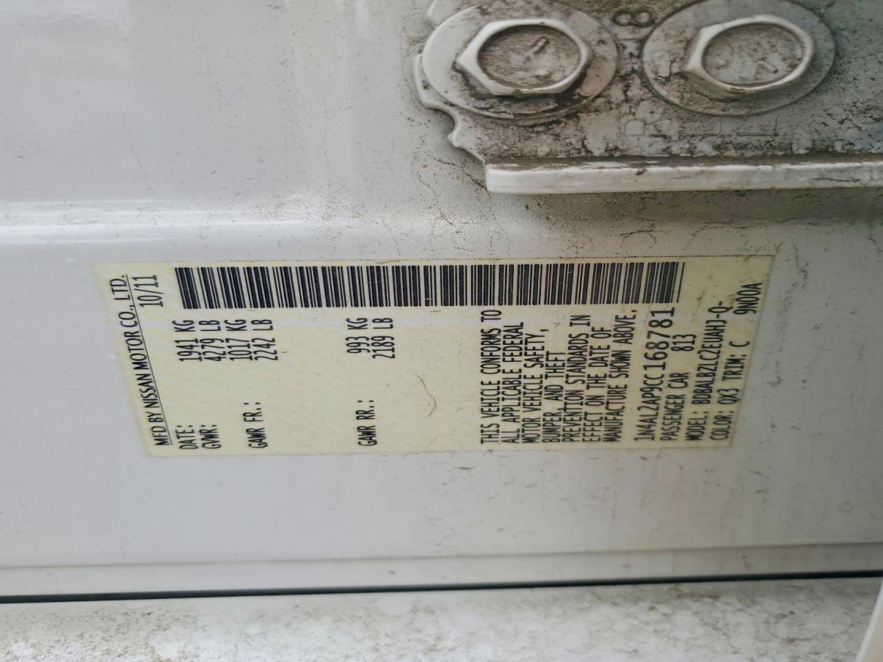 2012 Nissan Altima 2.5 White vin: 1N4AL2AP9CC168781