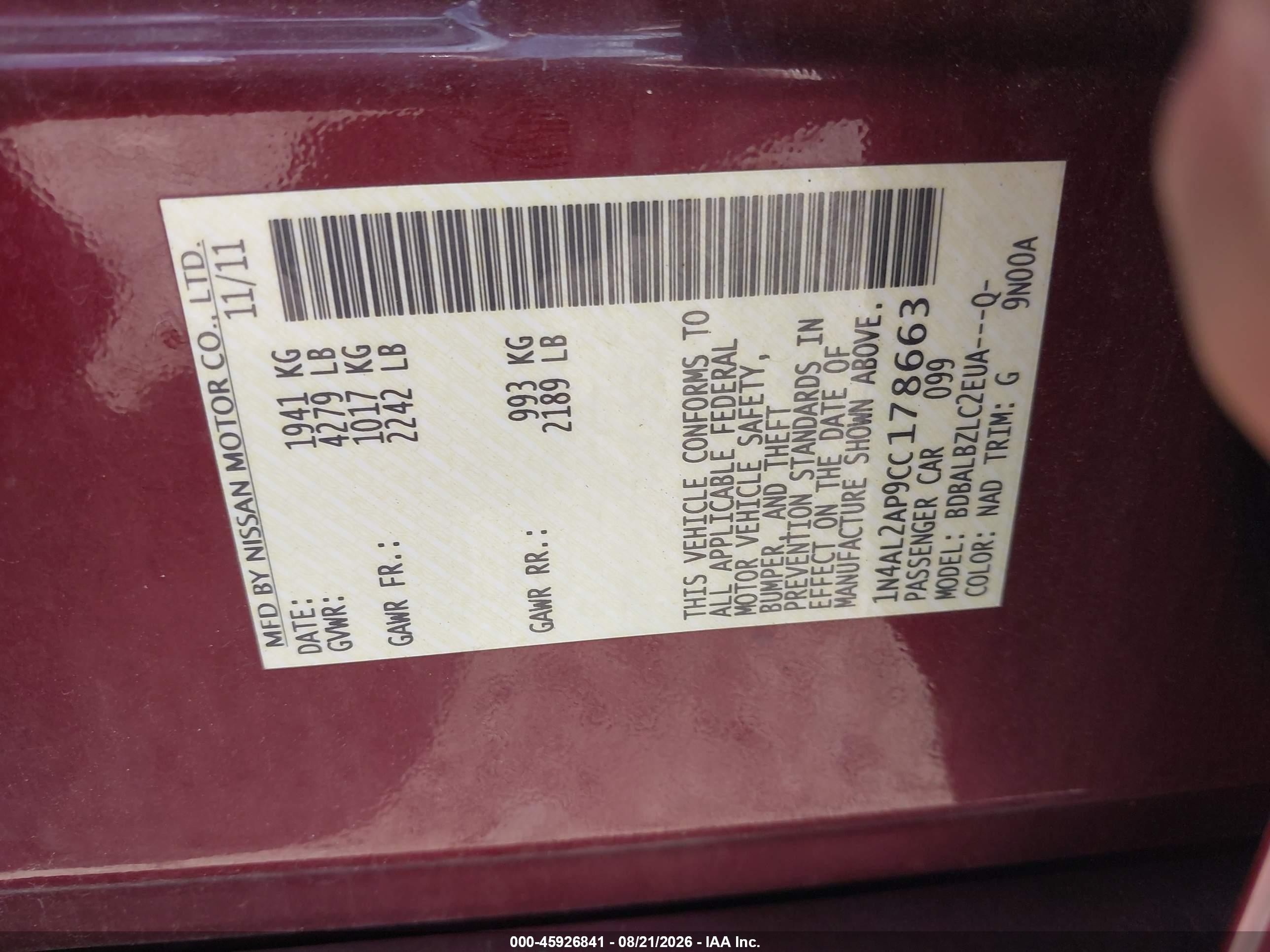 2012 Nissan Altima 2.5 S Red vin: 1N4AL2AP9CC178663