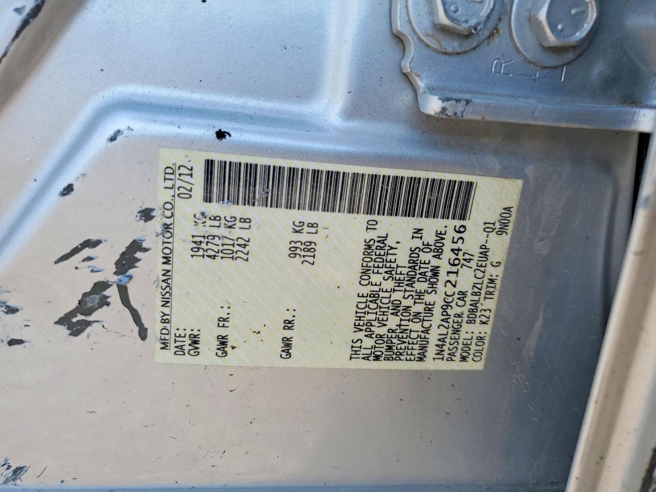 2012 Nissan Altima 2.5 Silver vin: 1N4AL2AP9CC216456