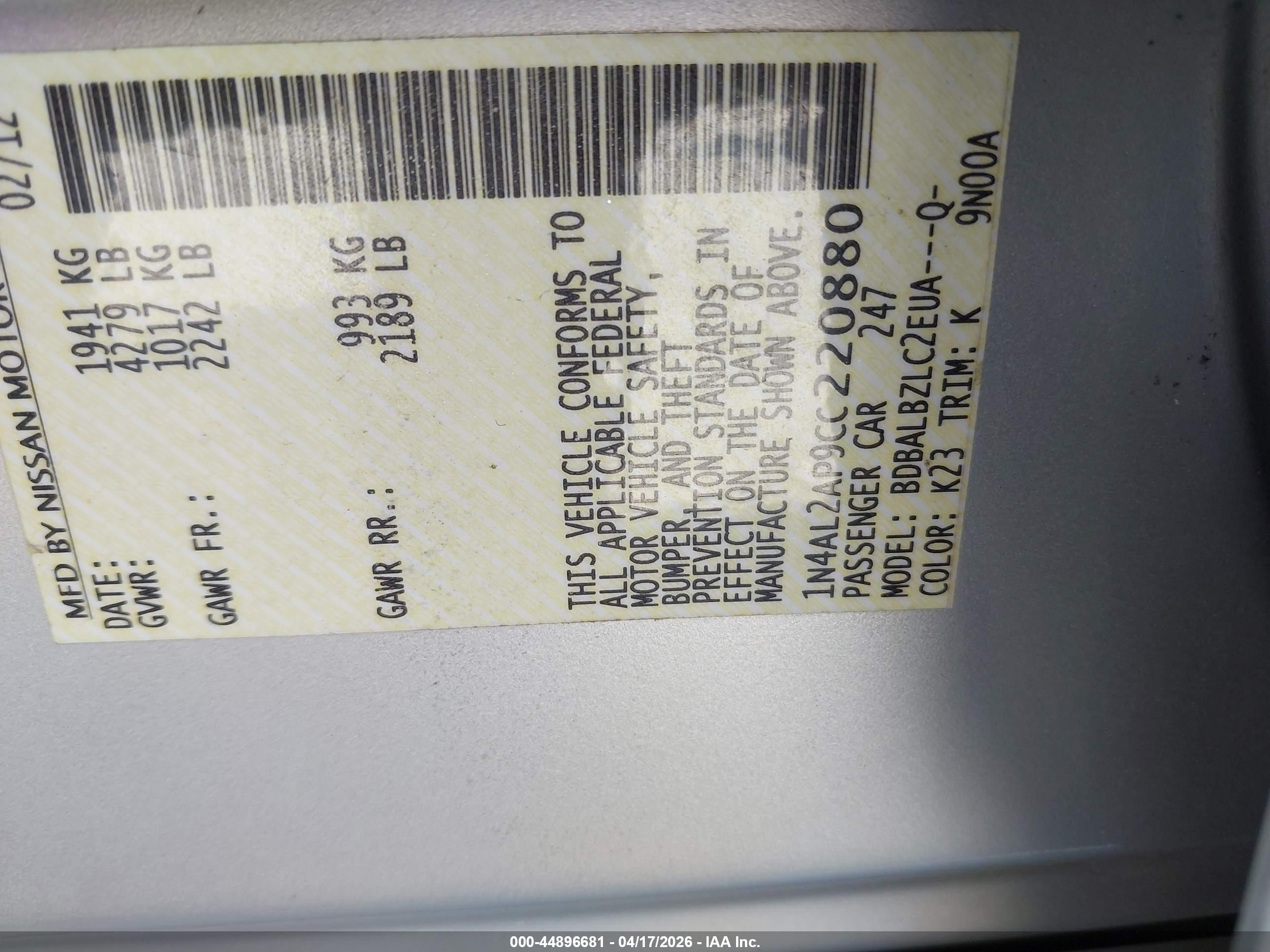 2012 Nissan Altima 2.5 S Silver vin: 1N4AL2AP9CC220880