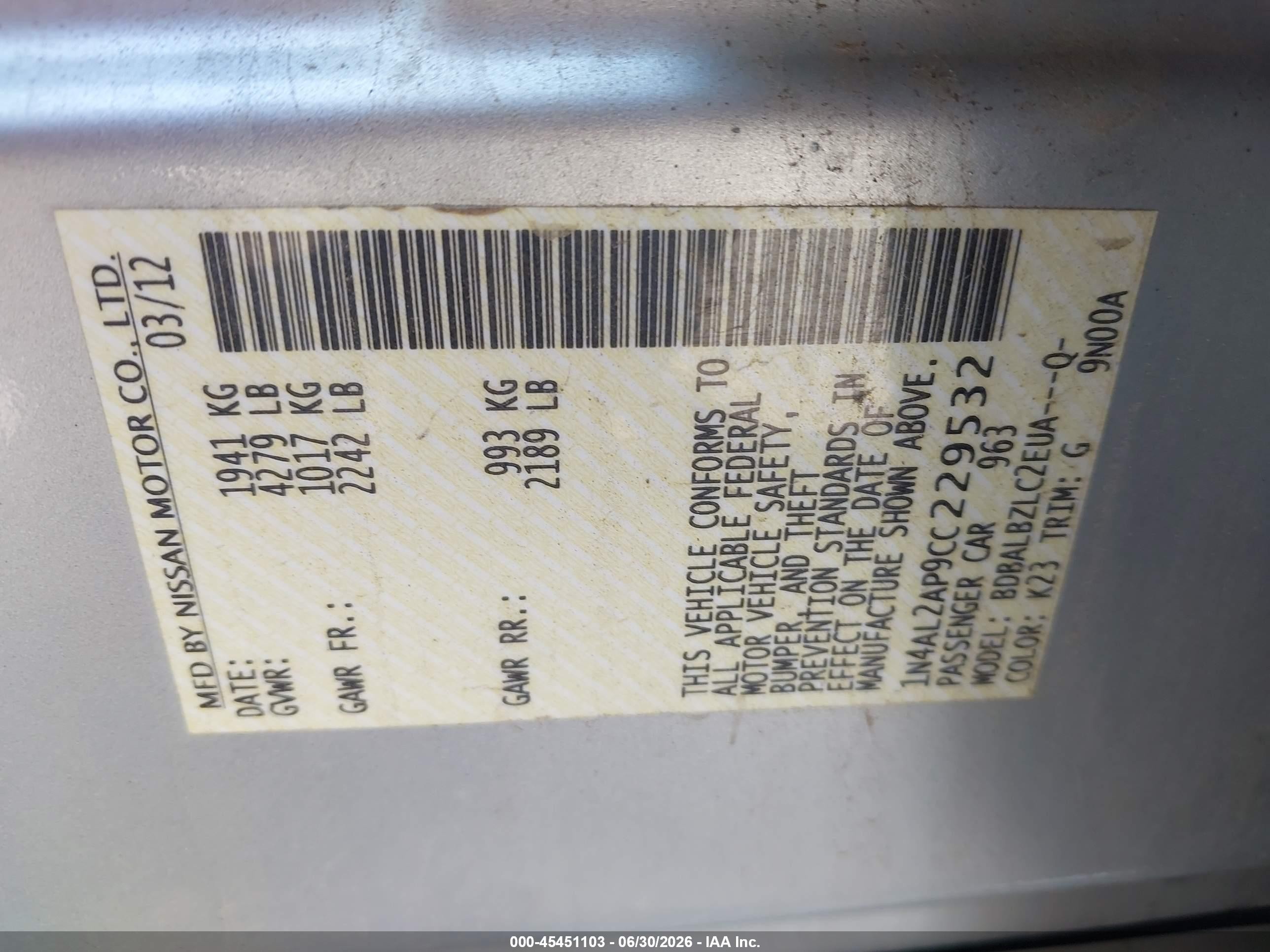 2012 Nissan Altima 2.5 S Silver vin: 1N4AL2AP9CC229532