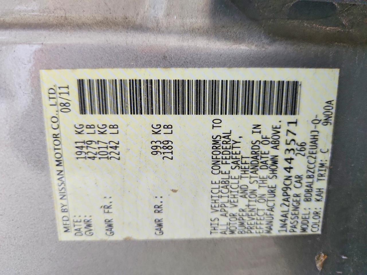 2012 Nissan Altima 2.5 Silver vin: 1N4AL2AP9CN443571