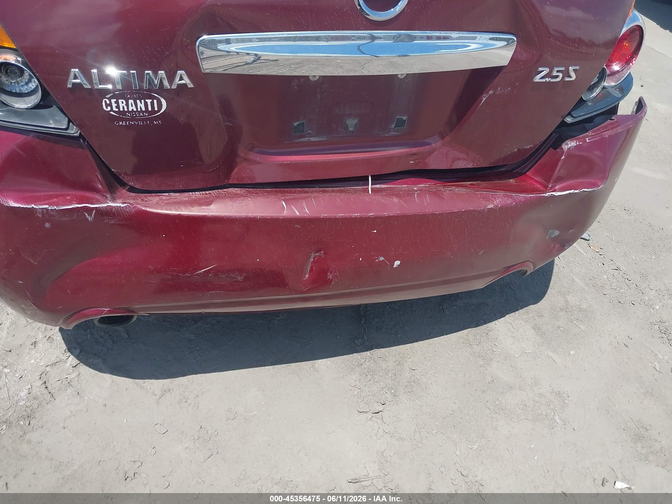 2012 Nissan Altima 2.5 S Burgundy vin: 1N4AL2AP9CN492754