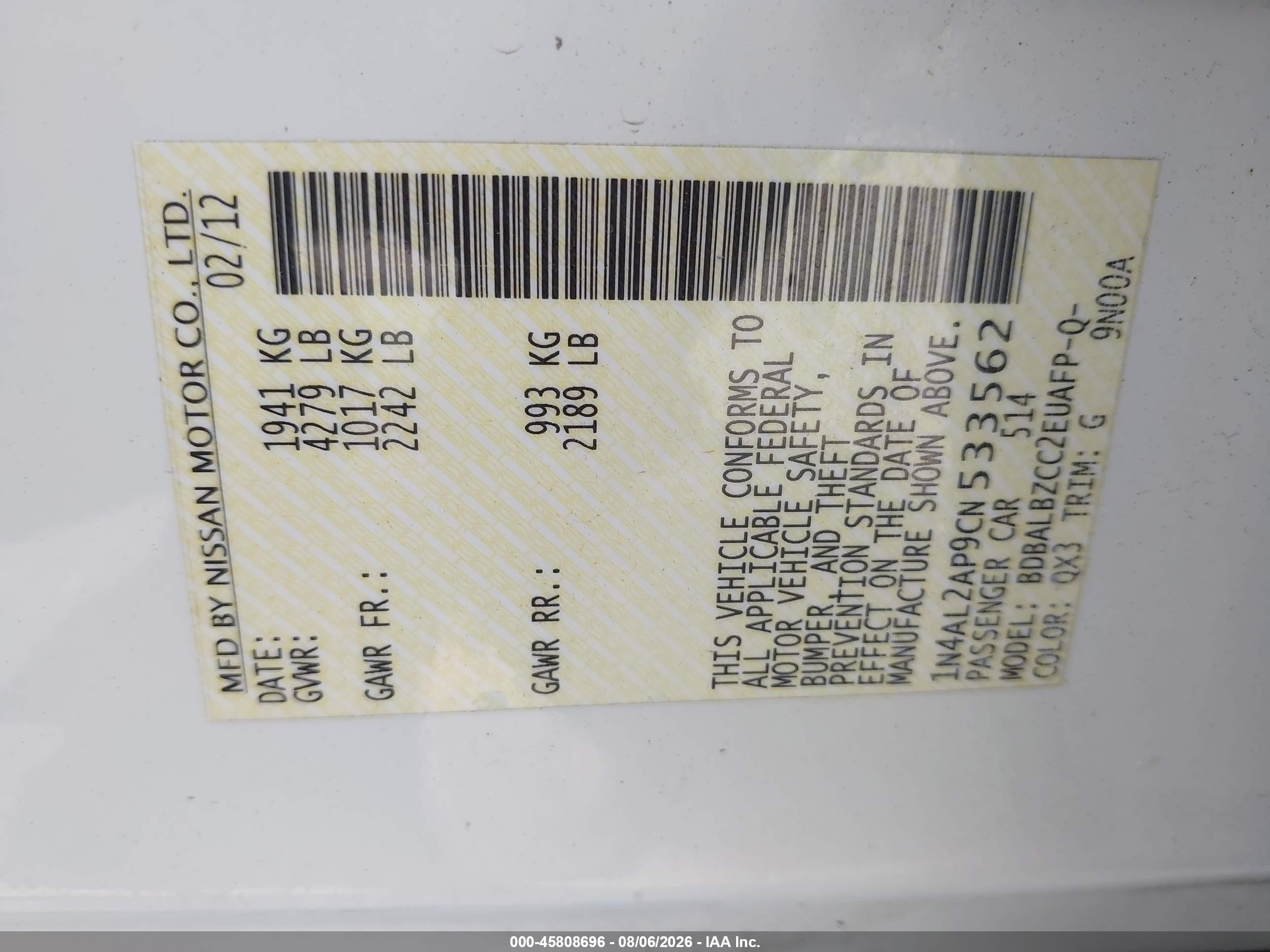2012 Nissan Altima 2.5 S White vin: 1N4AL2AP9CN533562