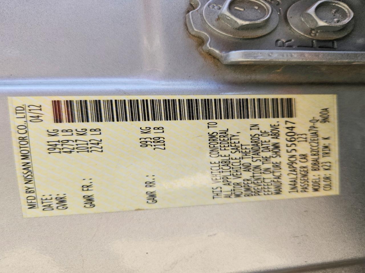 2012 Nissan Altima 2.5 Silver vin: 1N4AL2AP9CN556047