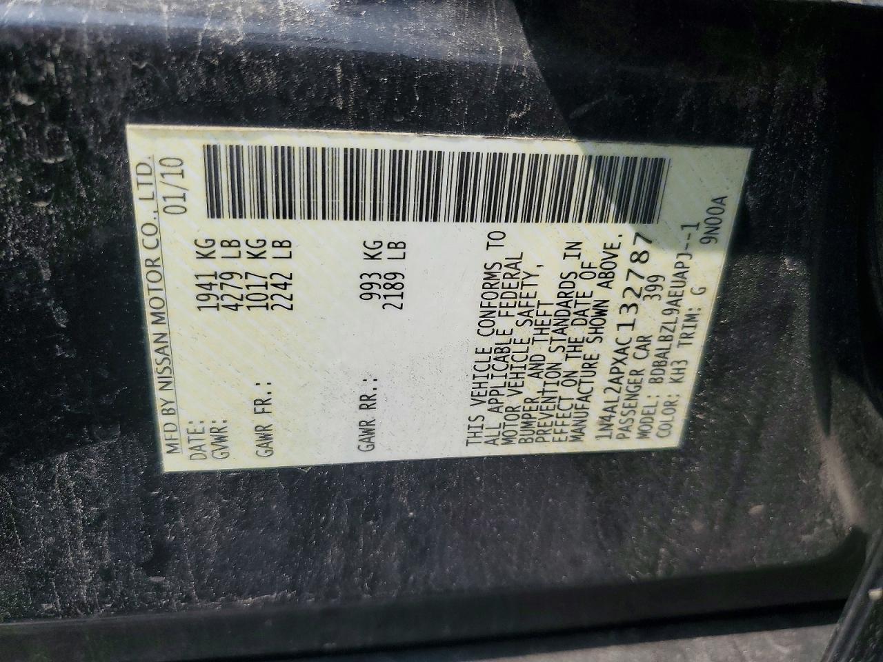 2010 Nissan Altima 2.5 Black vin: 1N4AL2APXAC132787