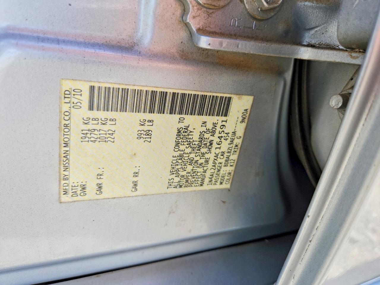 2010 Nissan Altima 2.5 Silver vin: 1N4AL2APXAC164591