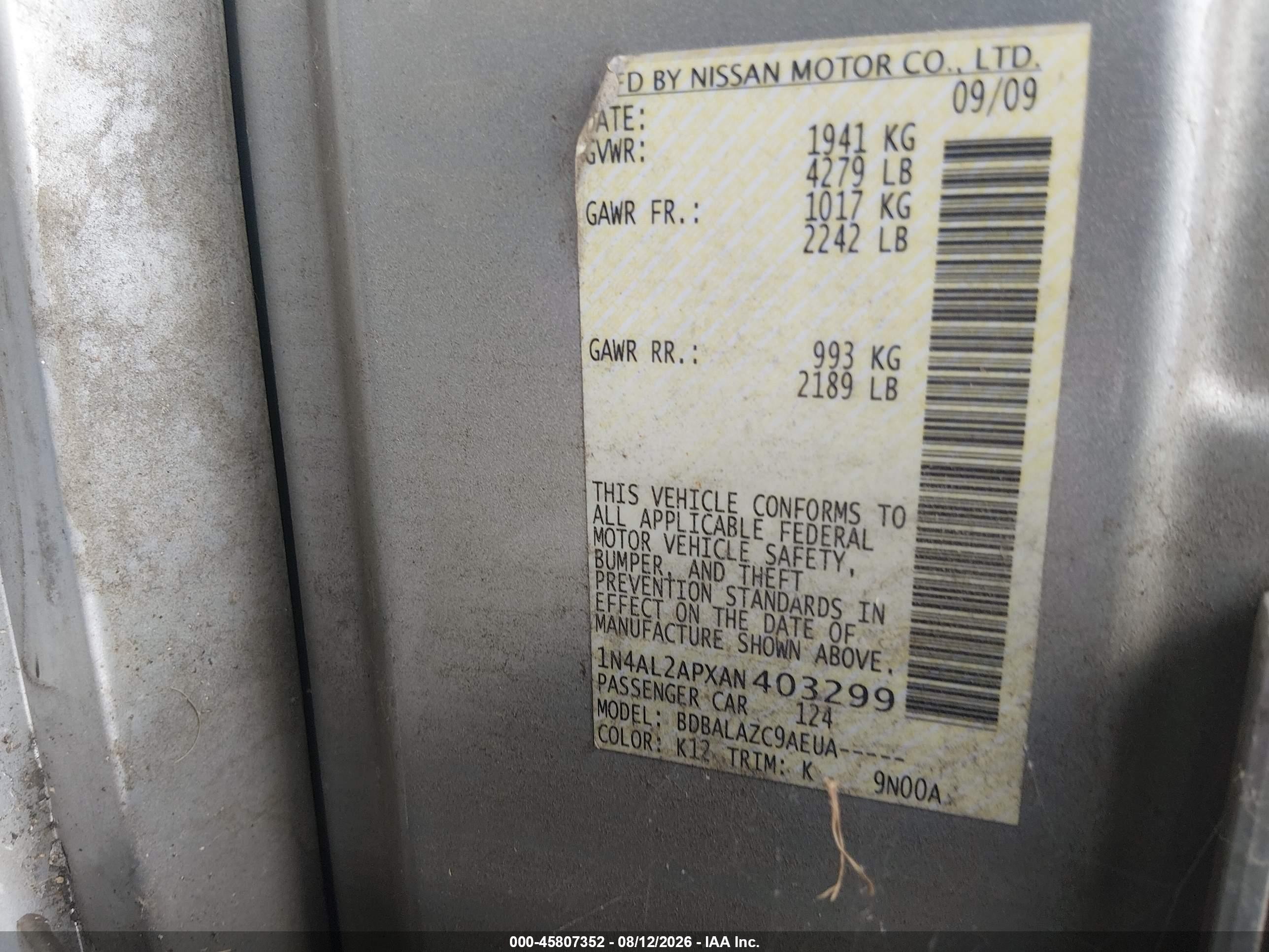 2010 Nissan Altima 2.5 Серебряный vin: 1N4AL2APXAN403299