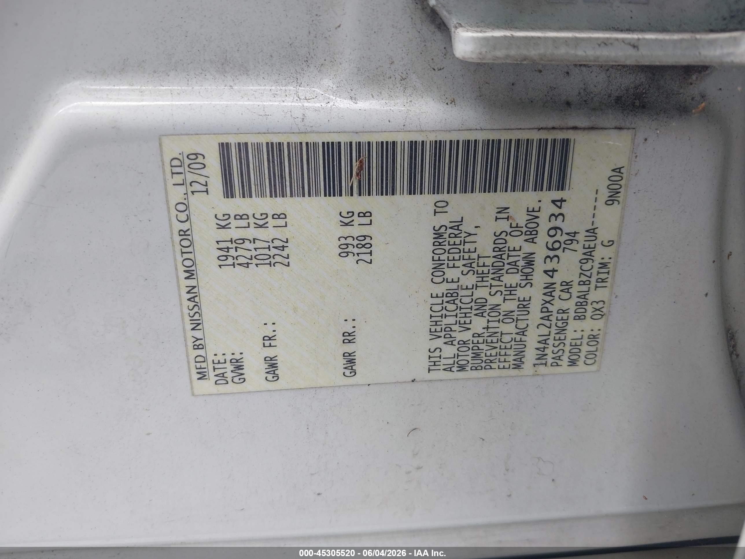 2010 Nissan Altima 2.5 S White vin: 1N4AL2APXAN436934