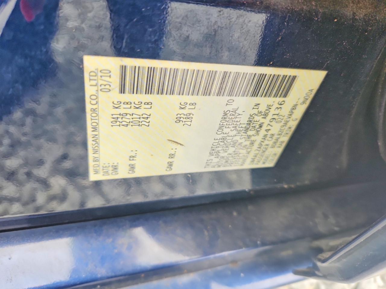 2010 Nissan Altima 2.5 Синий vin: 1N4AL2APXAN479136