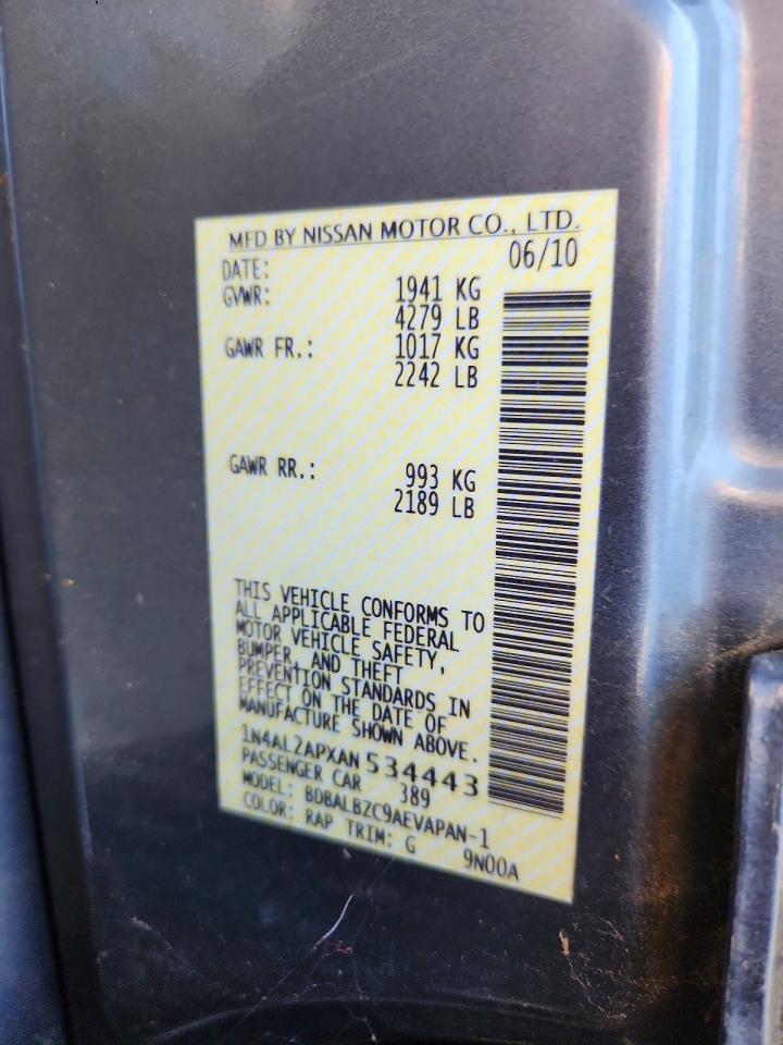 2010 Nissan Altima 2.5 Silver vin: 1N4AL2APXAN534443