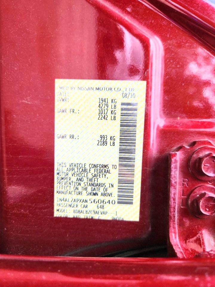 2010 Nissan Altima 2.5 Maroon vin: 1N4AL2APXAN560640