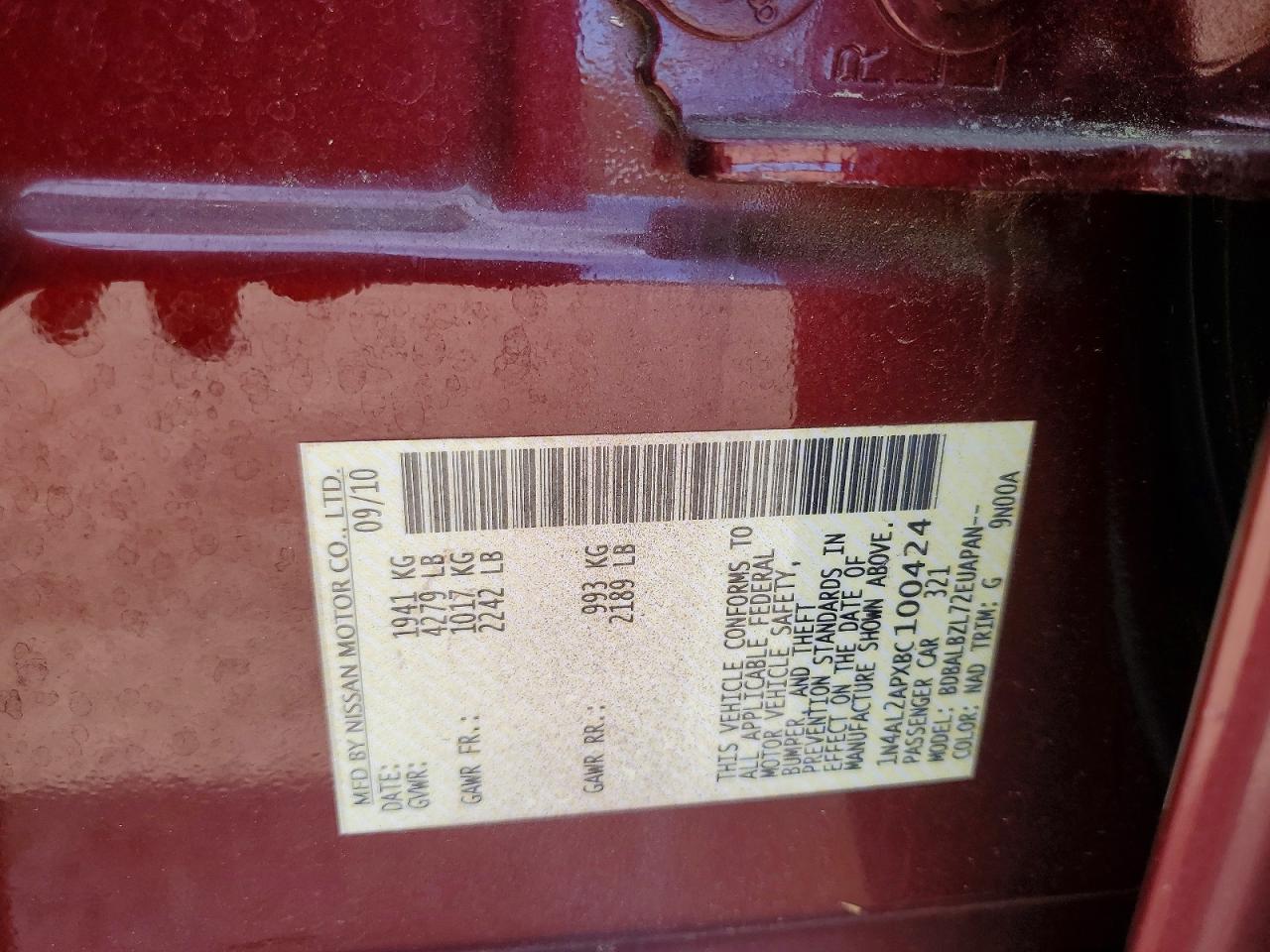 2011 Nissan Altima 2.5 Burgundy vin: 1N4AL2APXBC100424