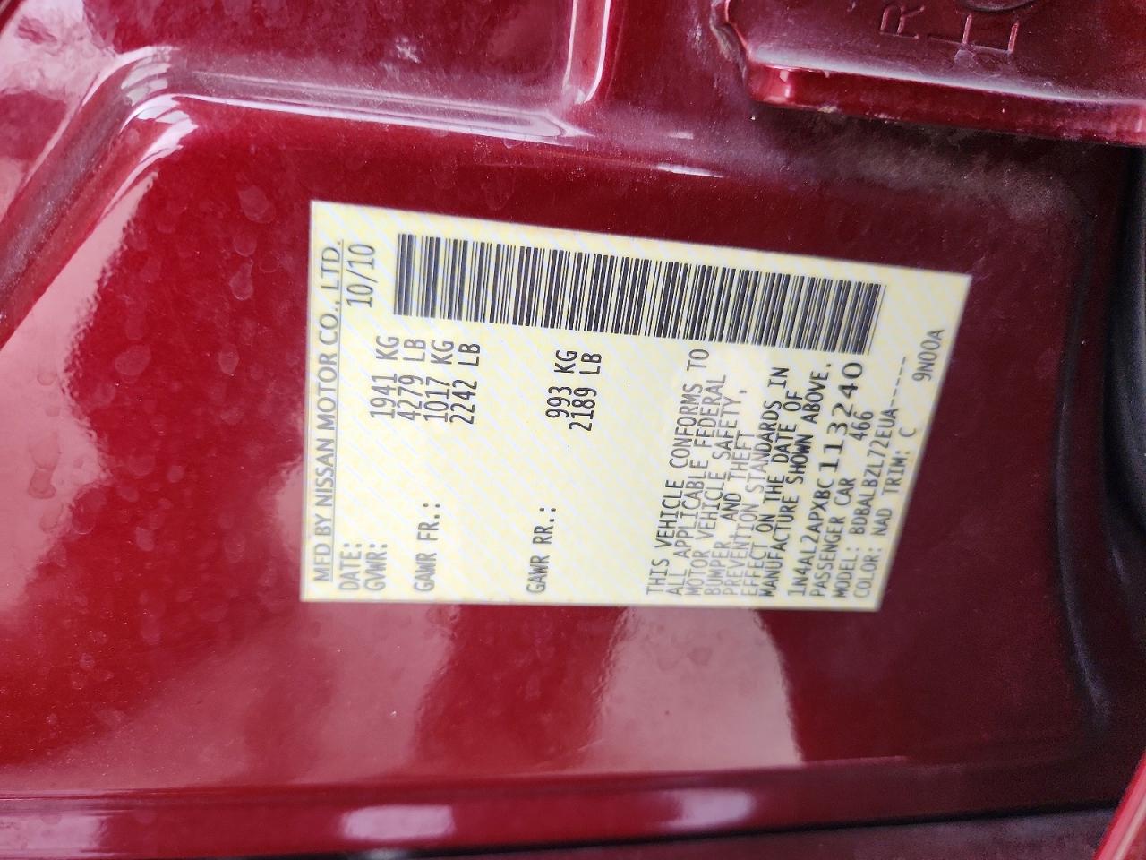 2011 Nissan Altima 2.5 Burgundy vin: 1N4AL2APXBC113240
